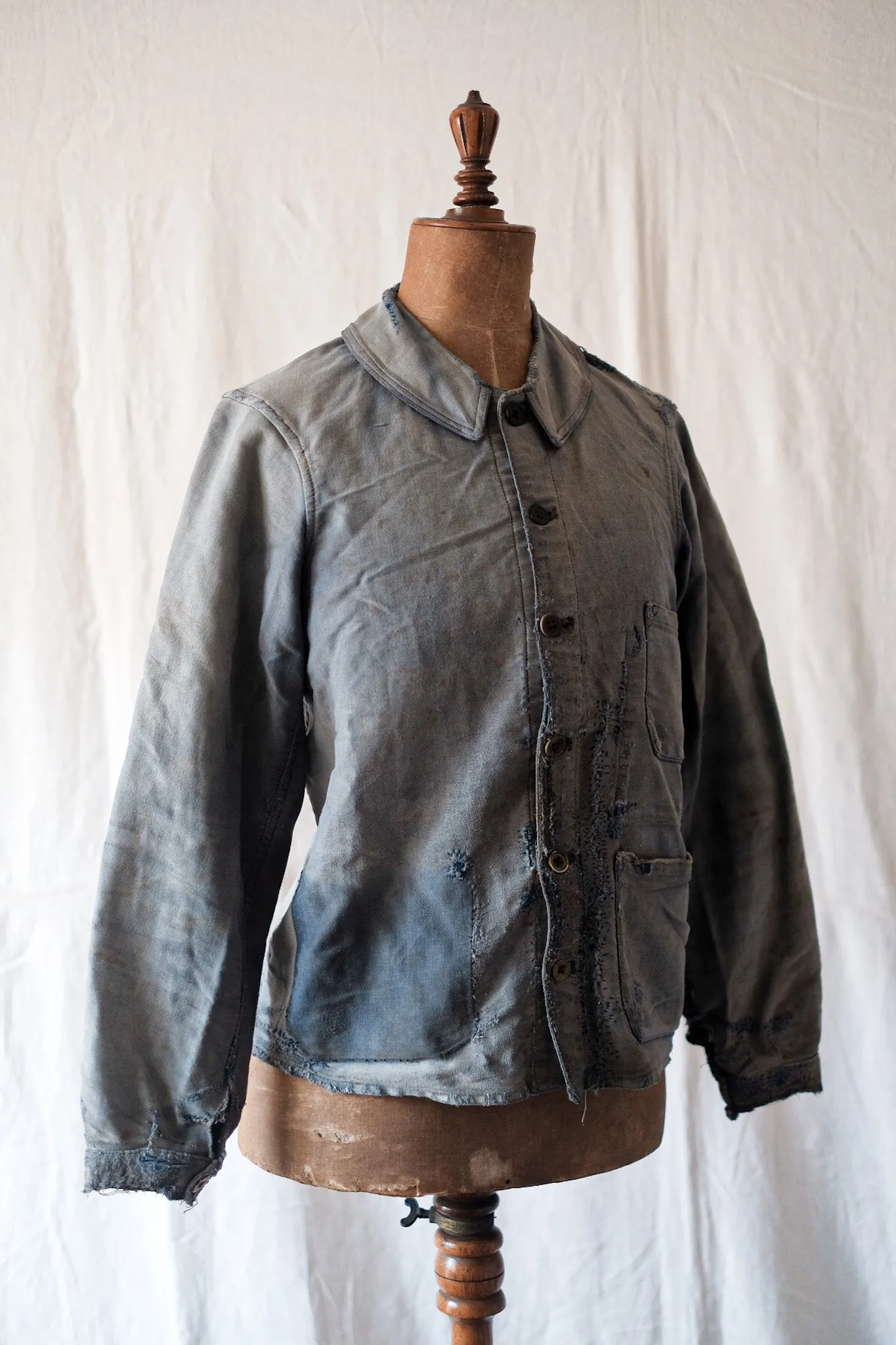 [~ 30's] Veste de travail de moleskin bleu vintage française 