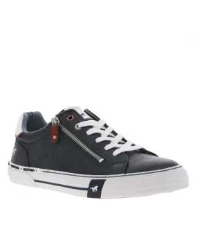 Navy Low Tennis Sneakers with White Flat Laces and Side Zipper