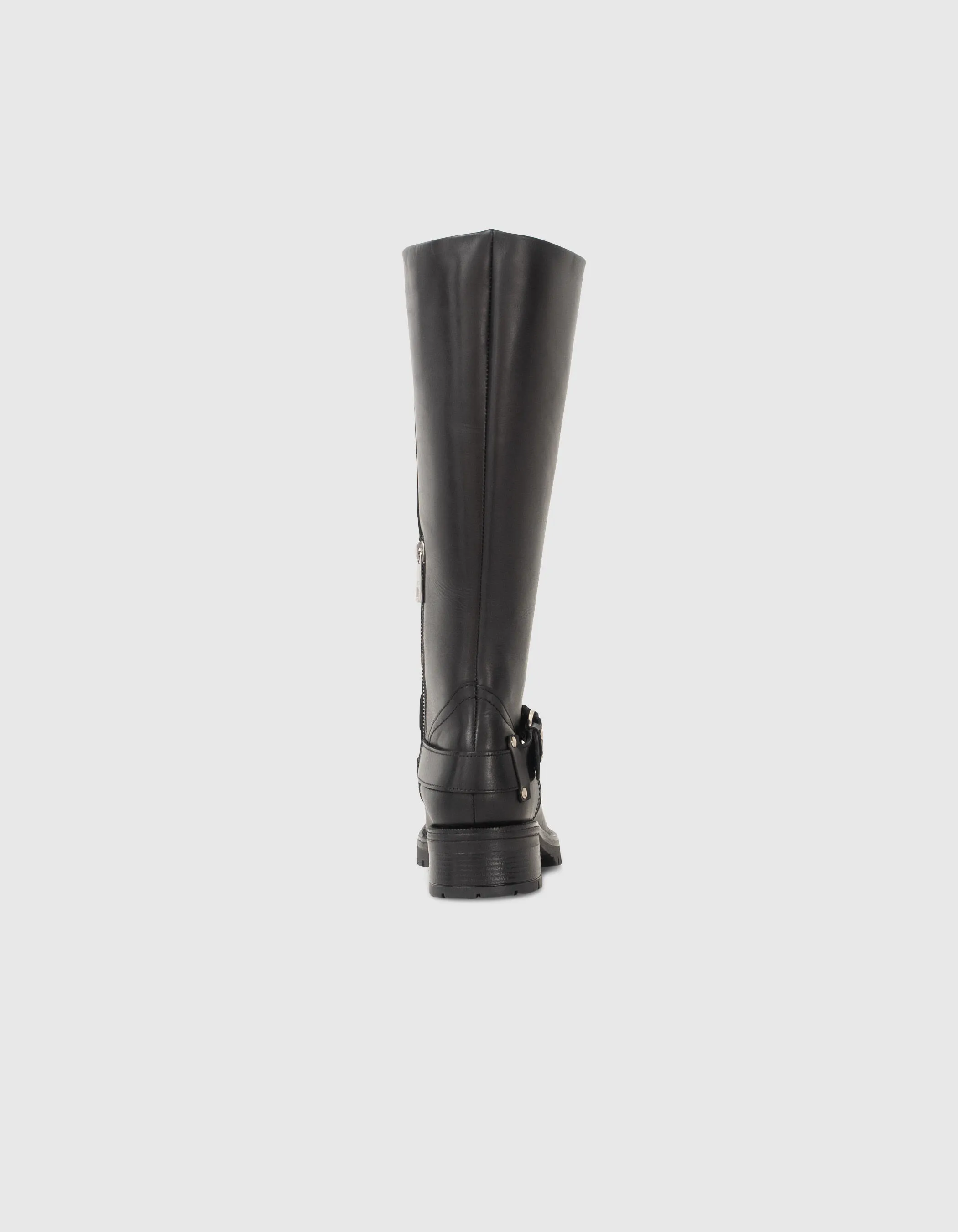 Black leather biker boots with cleated soles Women