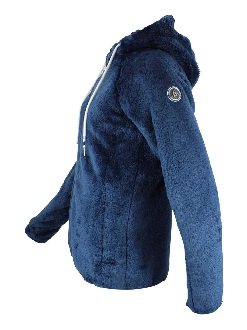 Women's Navy Blue Hooded Polar Fleece Jacket - ALANZO