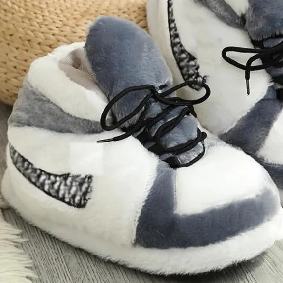 High-top grey sneakers slippers