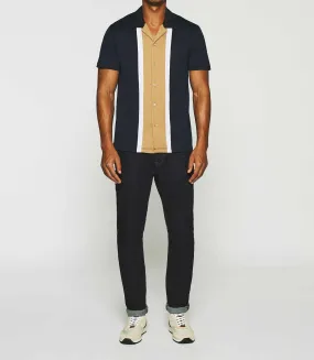 Chemise manches courtes en jersey marine et camel KAMI