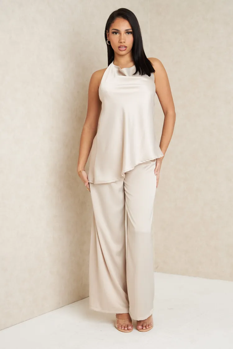 Beige satin top + pants set