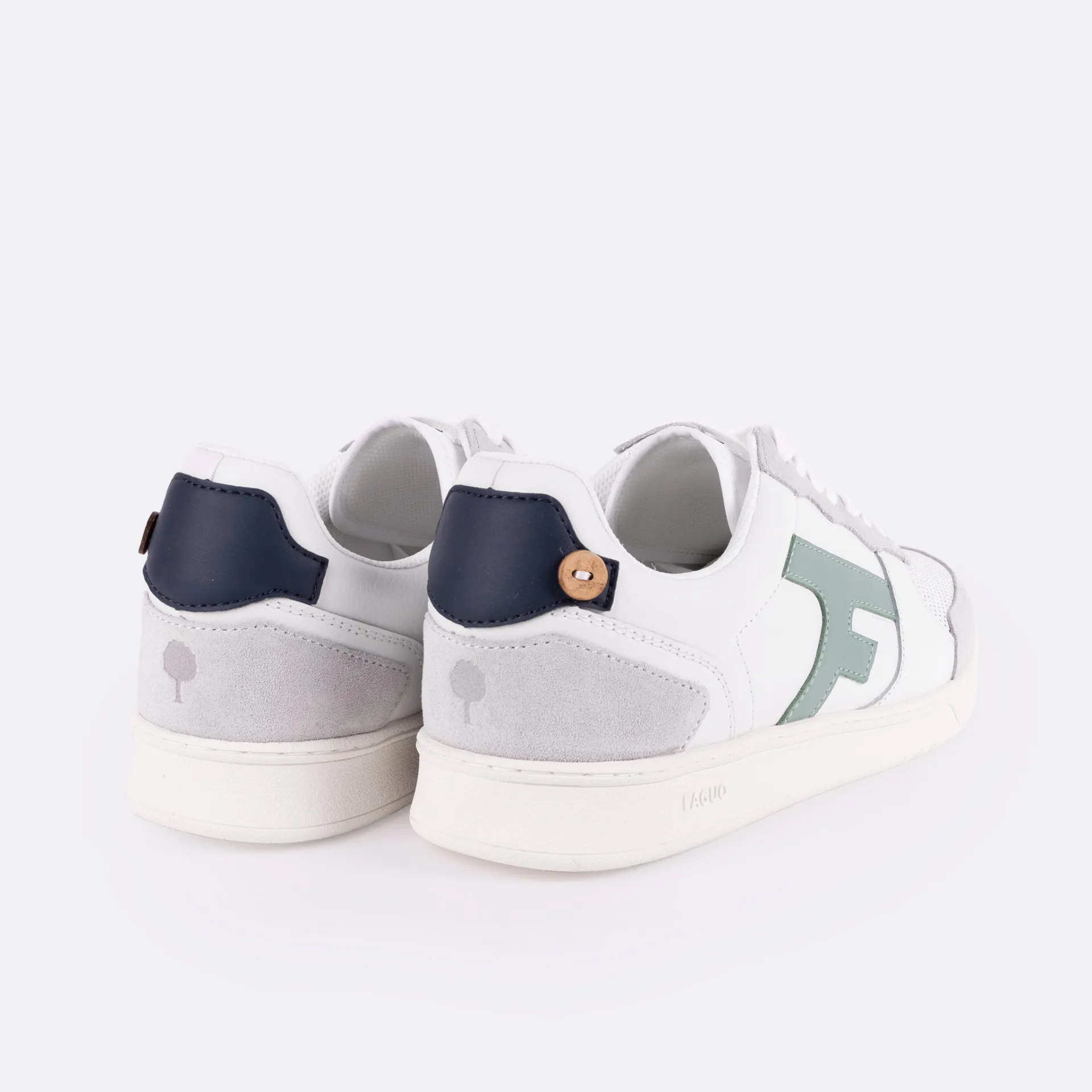 Hazel Model Leather and Suede Sneakers in White & Water Green by FAGUO