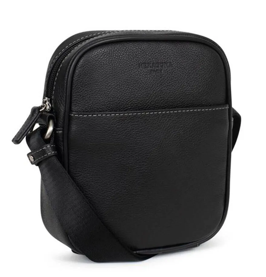Hexagona Black Leather Men's Bag