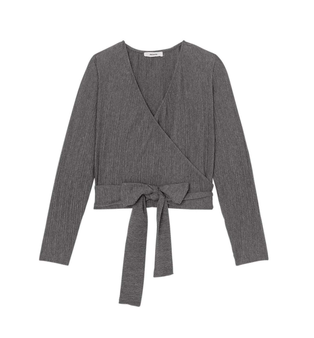 Jersey plissé dark grey wrap top