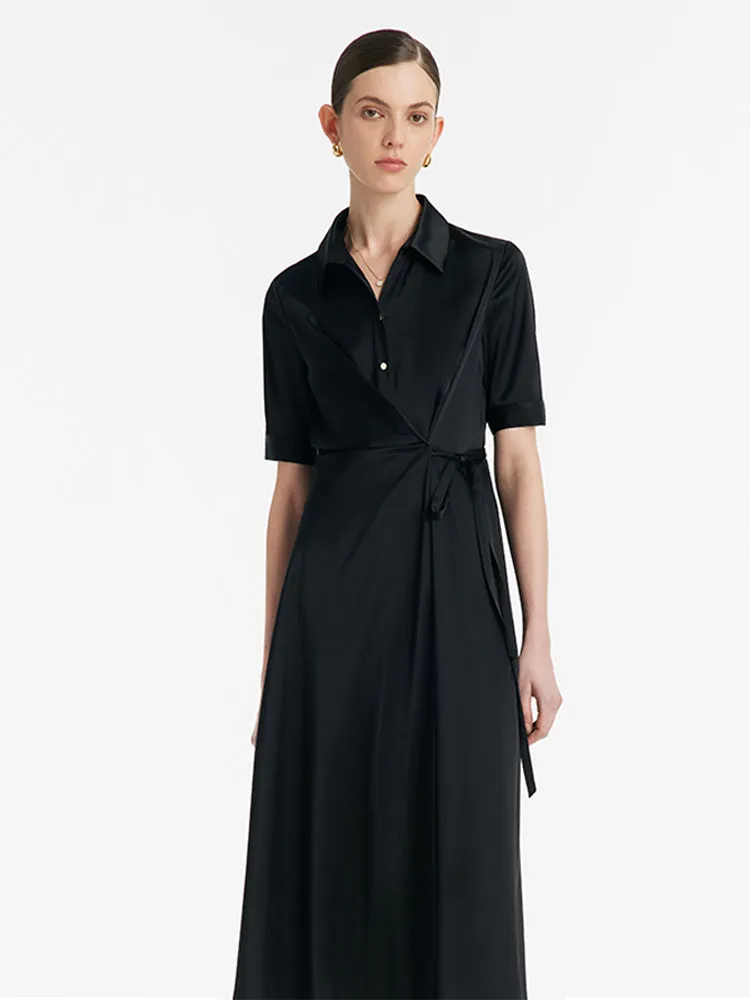 Robe midi pour femme à taille froncée et revers en triacétate