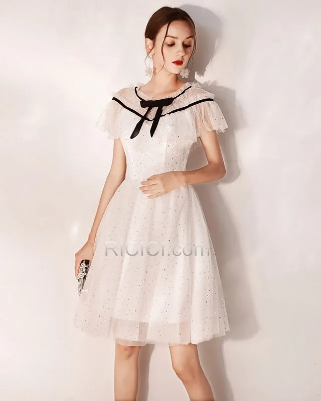 Robe Temoin Paillette Belle Robe Confirmation Évasée Robe Cocktail Longueur Genou