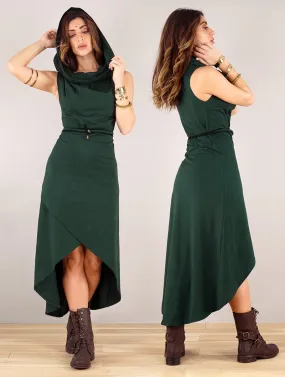 Robe vert canard mi longue avec capuche et coupe asymétrique Onyxx