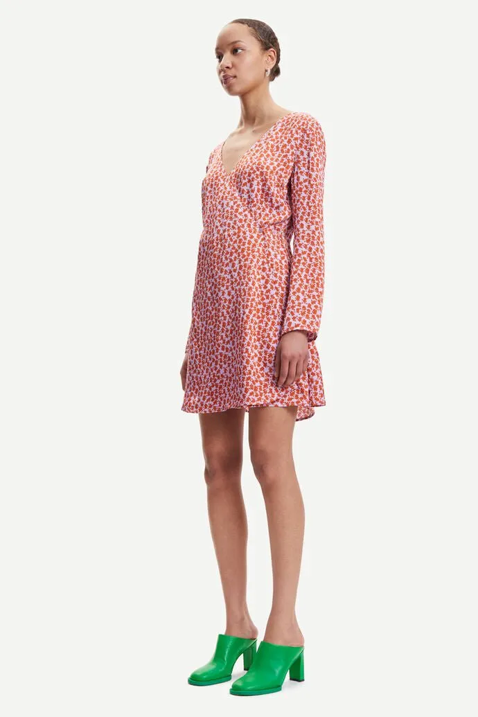Samsoe Samsoe Femme - Adela Short Dress Aop 12887 - Ditsy Clay - Robe Portefeuille Lavande et Rouge Brique