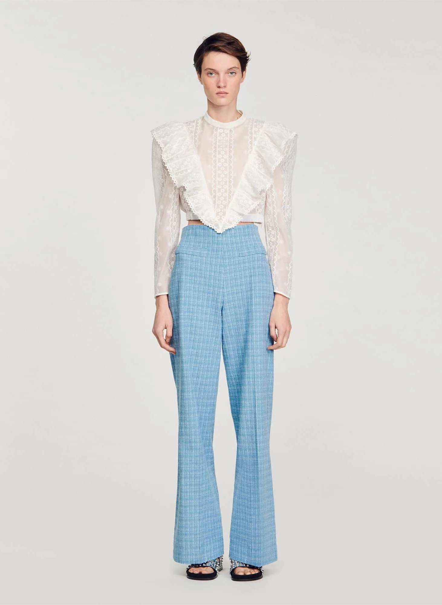 SANDRO  Top court en broderie anglaise semi-transparente - Blanc