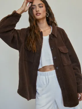 Solid Color Pocket Jacket with Fleece Collar.