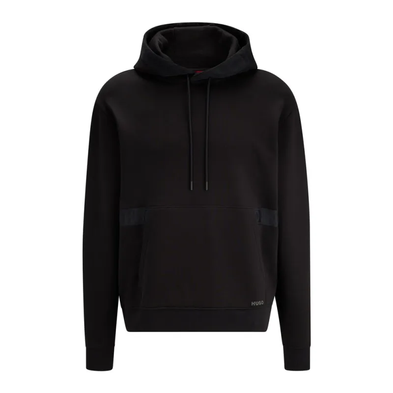 DEMENTINE HUGO Black Cotton Hooded Sweatshirt with Logo Bands