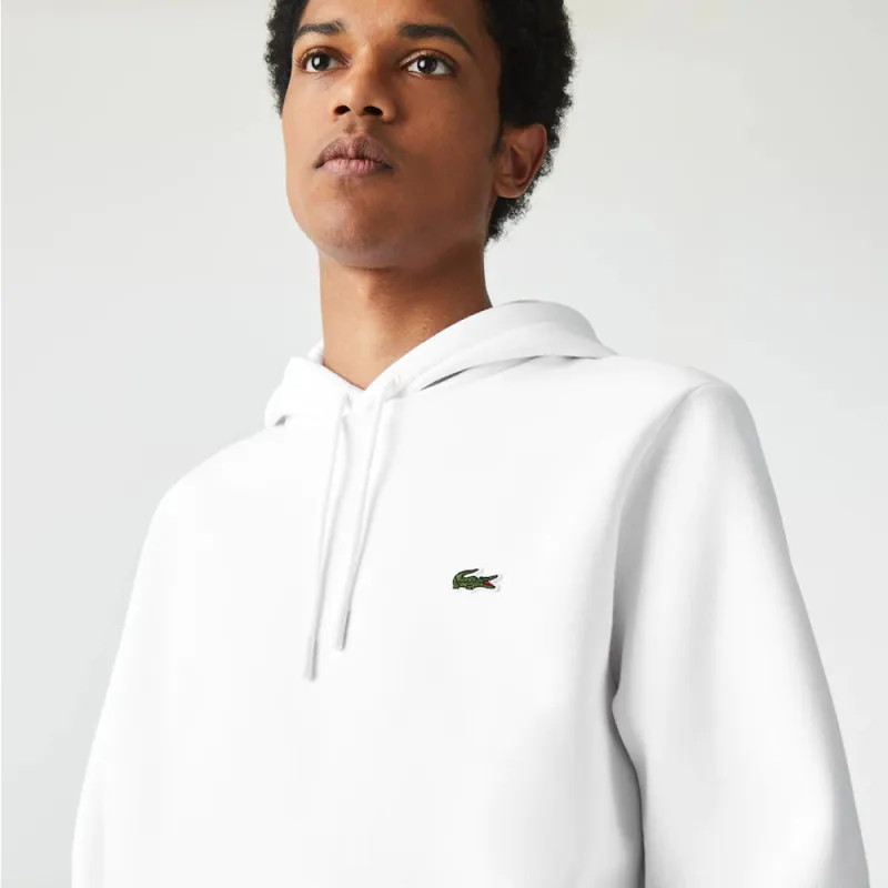 White Lacoste Men's Organic Cotton Hooded Sweatshirt