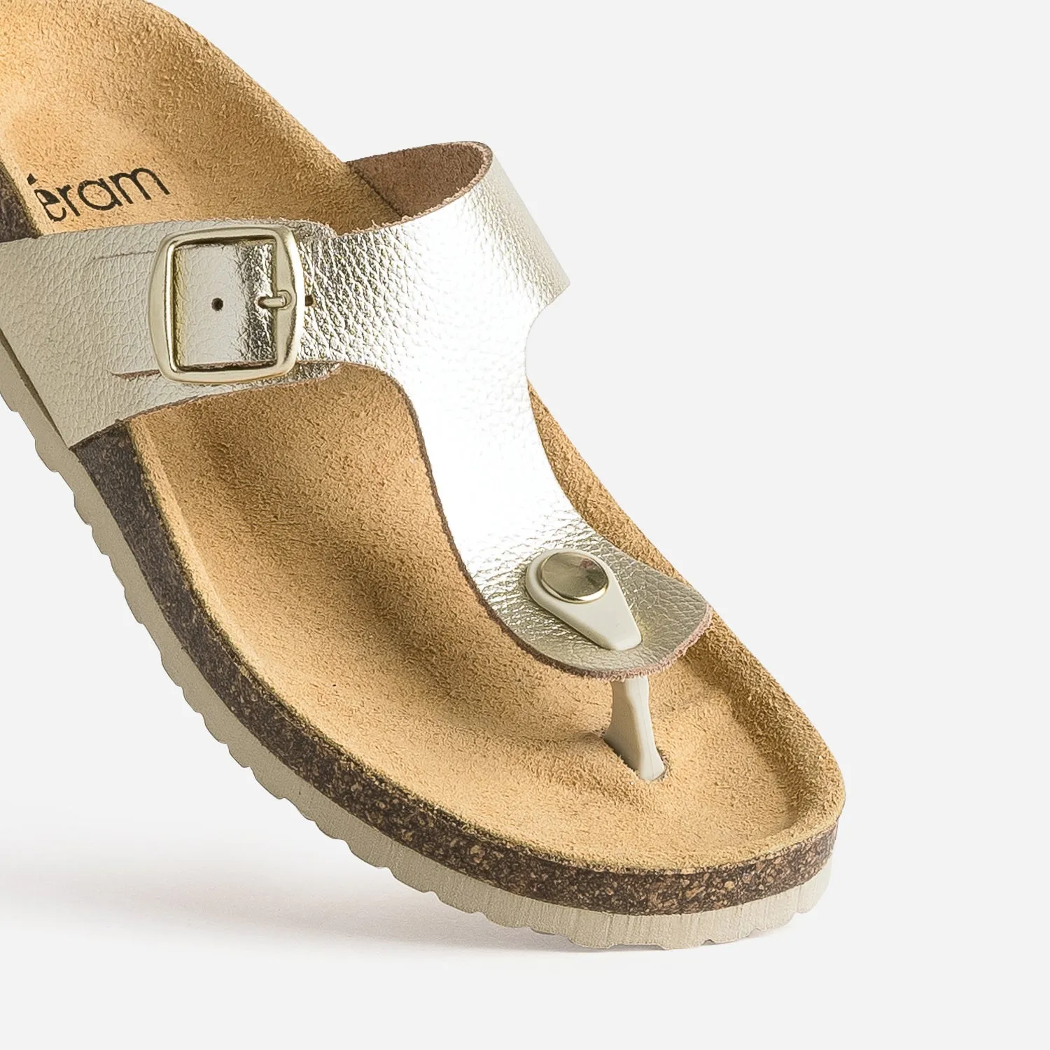 Tong anatomique dorée en cuir éco-conçu - Mules / Tongs Femme | ERAM