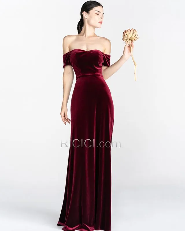 Velours Dos Nu Robe Demoiselle D honneur Simple Robe De Fête Epaule Dénudée Vintage