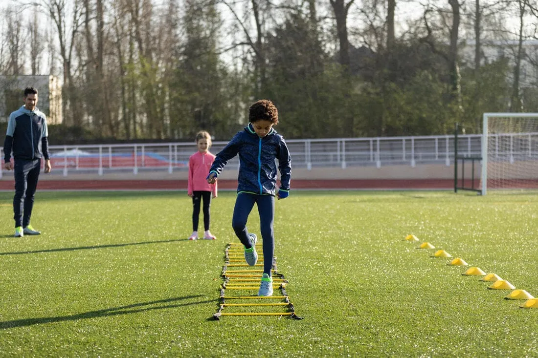 Veste coupe vent enfant pour l'athlétisme Kalenji AT 100 bleue