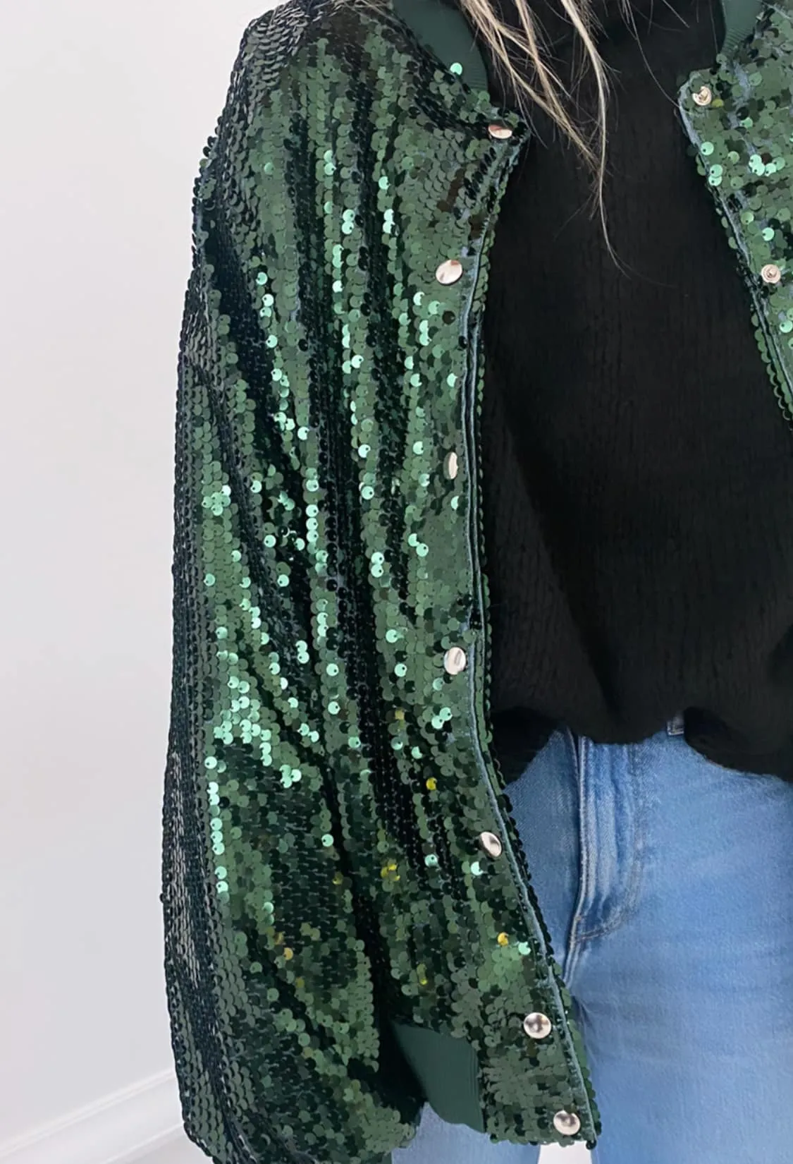 Veste teddy verte à sequins