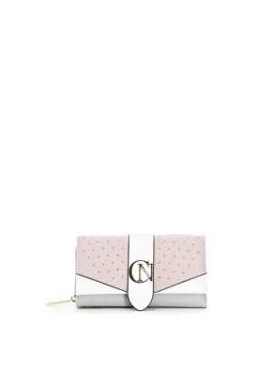 Wallet with Micro-Cabochons and Multi Powder Pink Flap - CafèNoir
