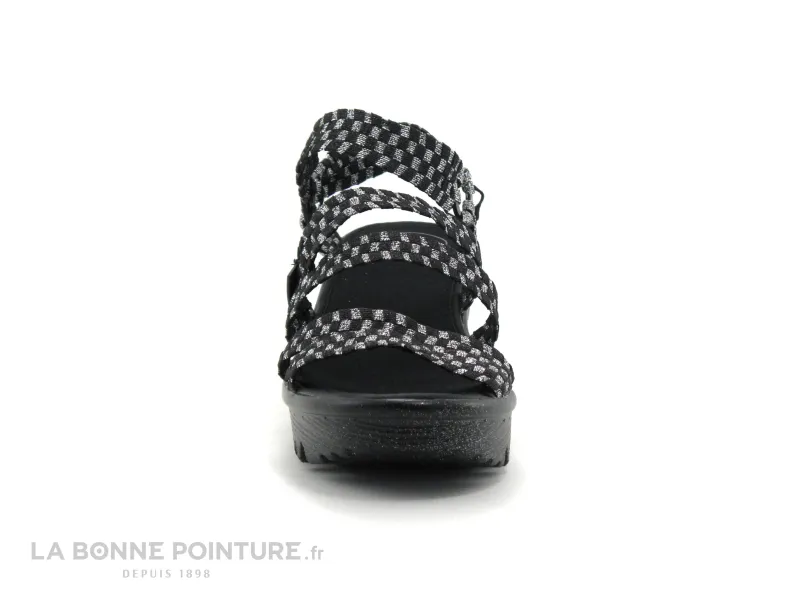 WOZ UP689 - Sandale Femme Compensée Noir Argent - Nu-pieds Woz Femmes