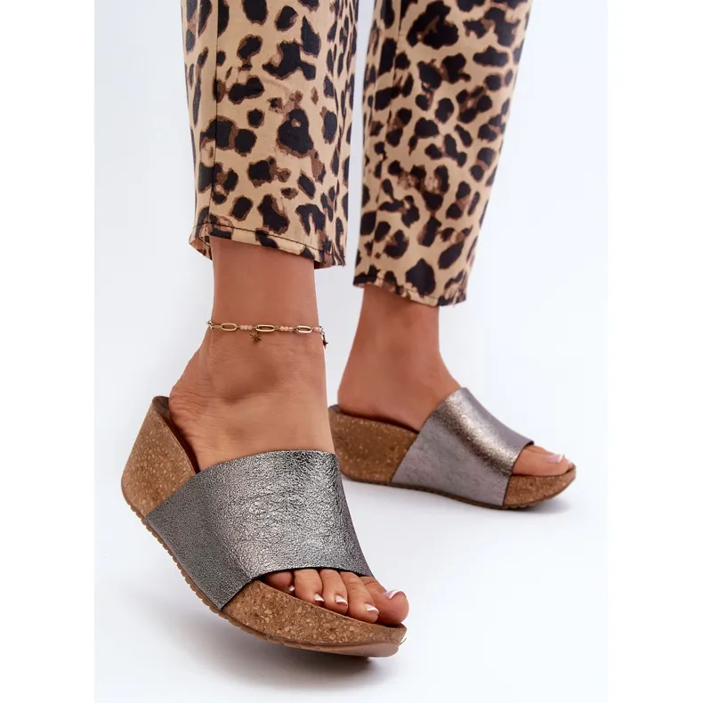 Zazoo 40291 Tongs en cuir pour femme avec coin en liège, graphite gris
